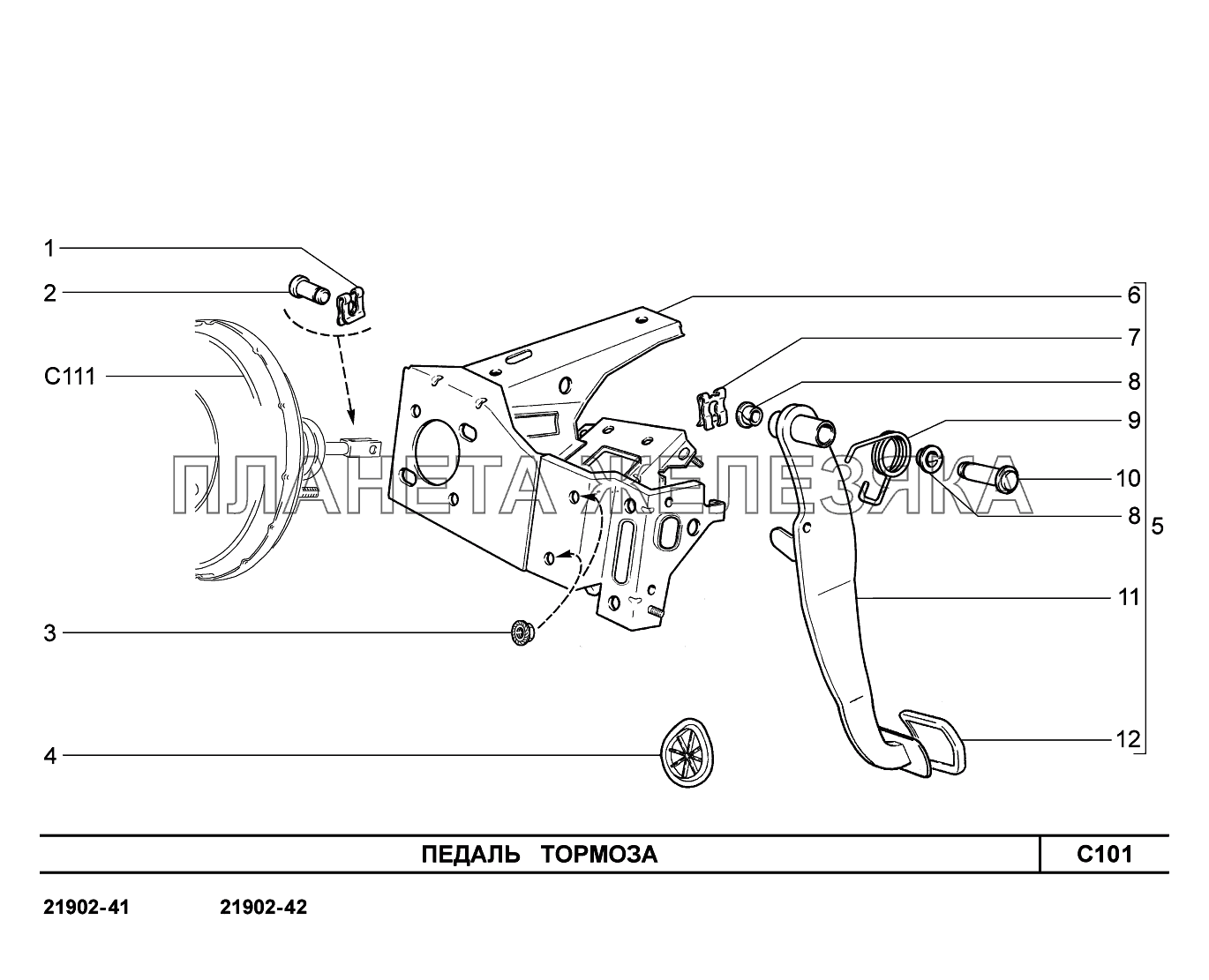 C101. Педаль тормоза Lada Granta-2190